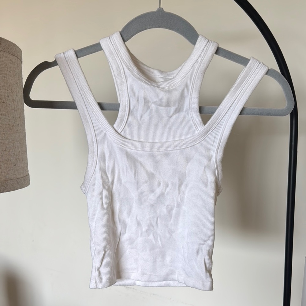Abercrombie & Fitch White Sleeveless Fitted Crop Tank Top soft A&F rib XS